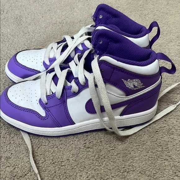 Kids Nike Air Jordans Purple and White Sneakers - Picture 3 of 5